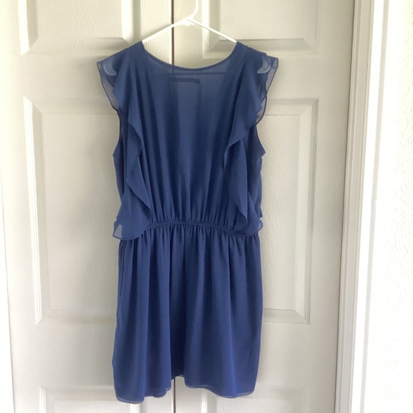 ZARA Navy Blue Ruffle V-Neck Dress - Picture 2 of 5